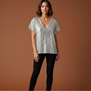 Caramela Silver Sequin Top